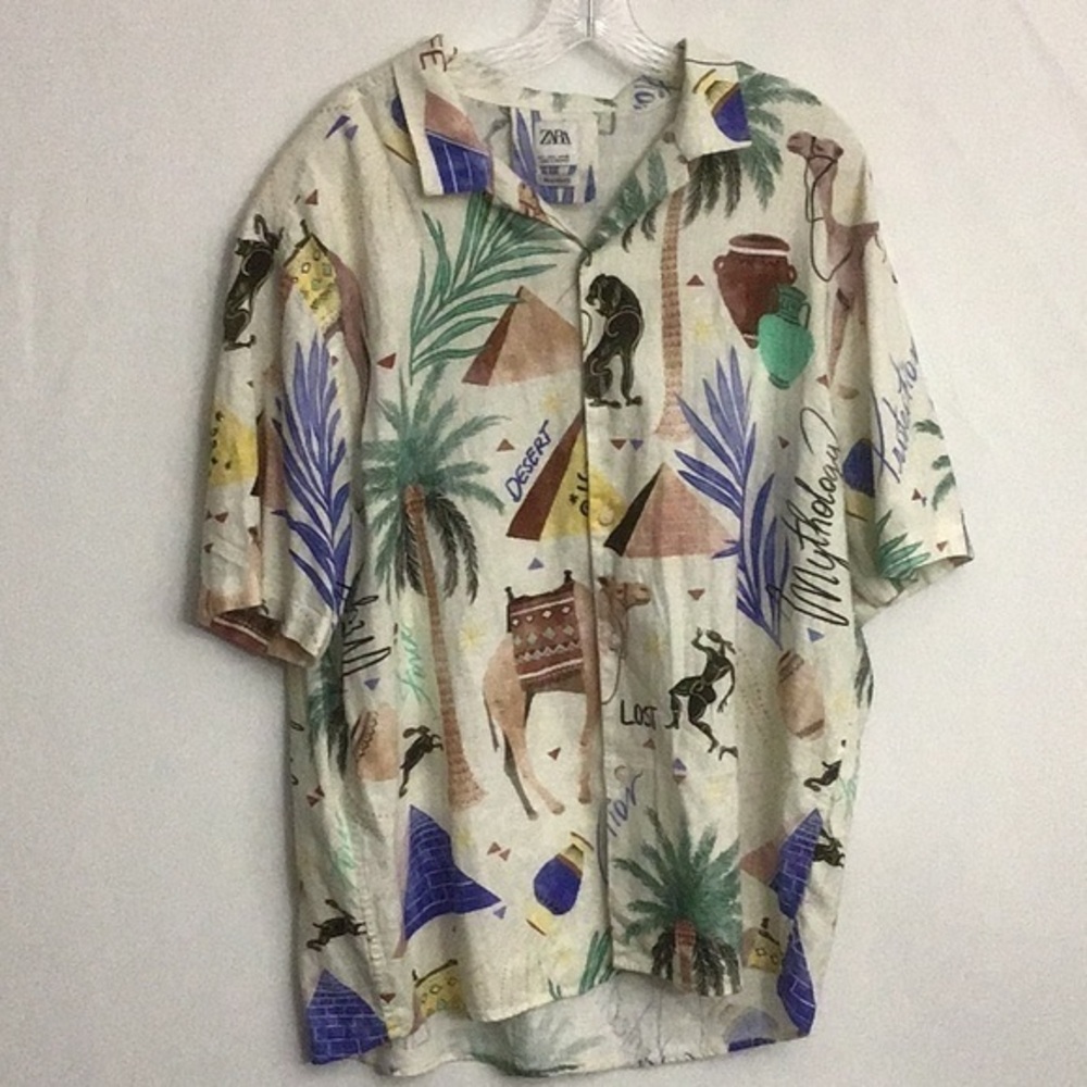 NWT Zara Men’s Camp Shirt Size Large Egyptian Theme